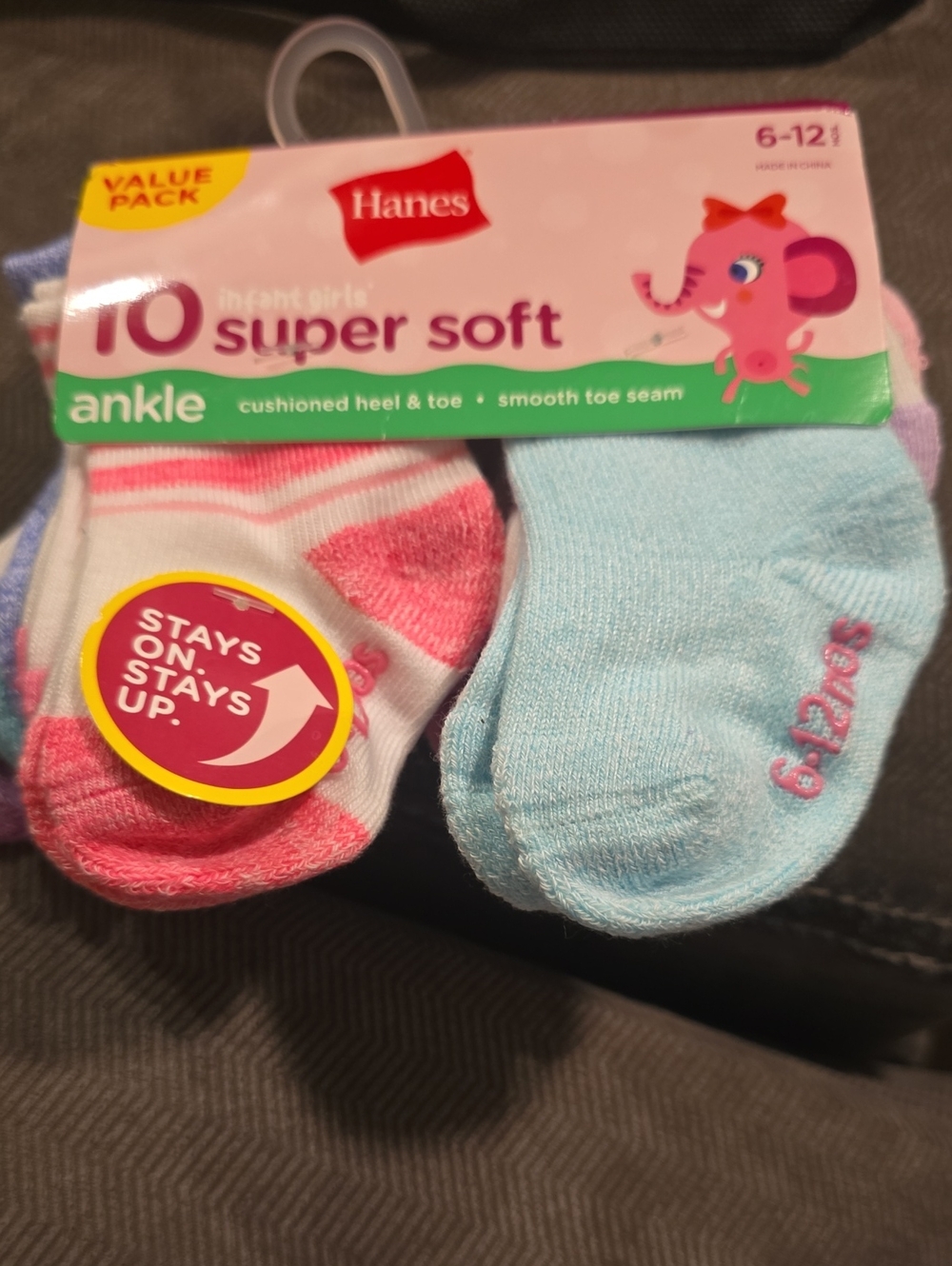 Hanes Girls Ankle Socks - Pink Stripes & Light Blue (10 Pack)